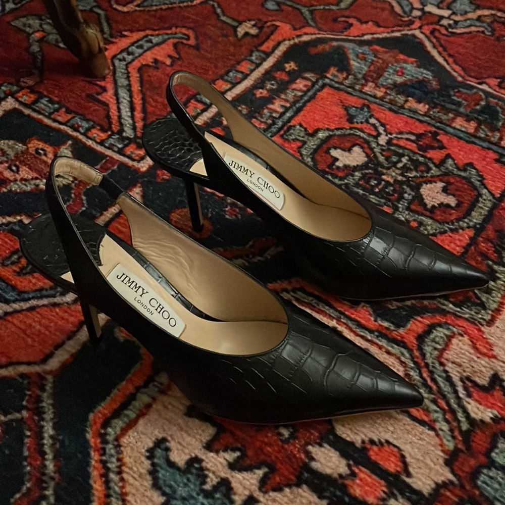 LNWB Navy Croc Embossed Leather Jimmy Choo Slingback Heels